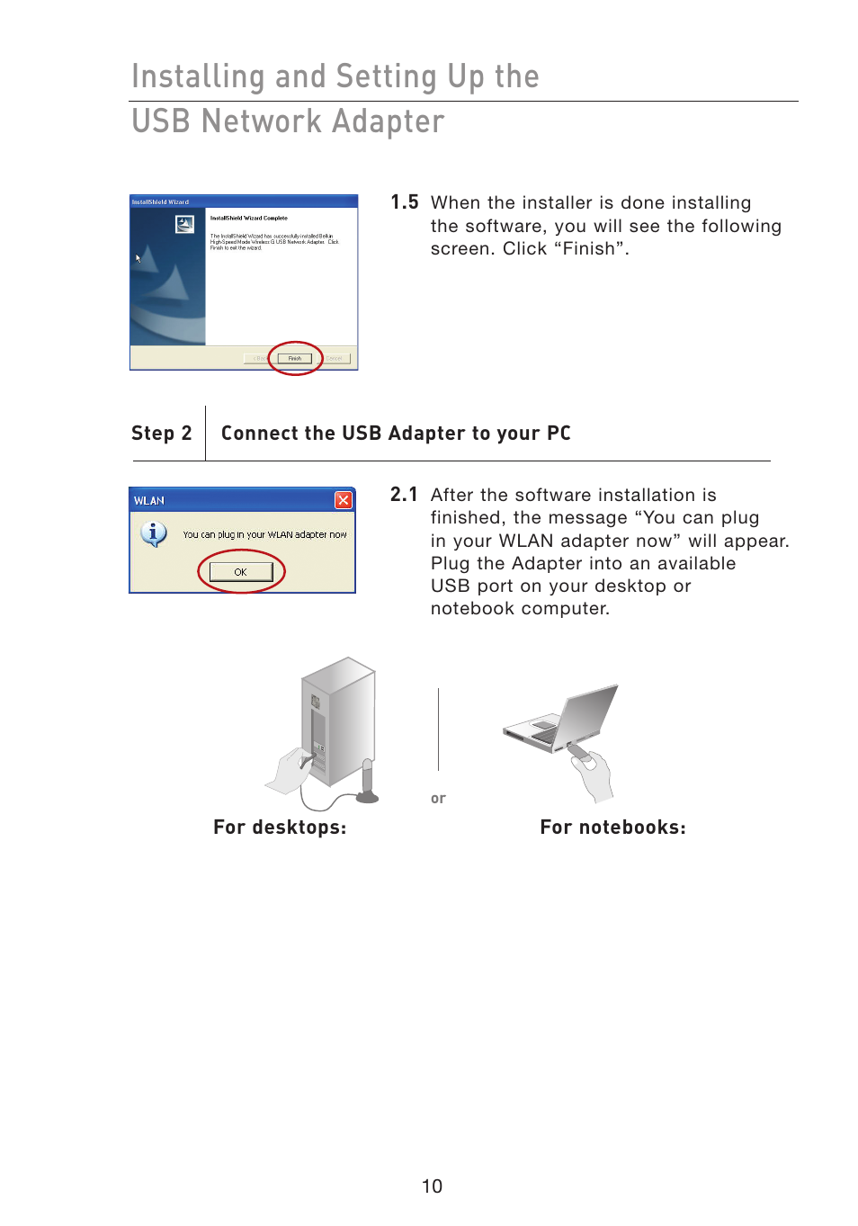 Installing and setting up the usb network adapter | Belkin F5D7051 User Manual | Page 13 / 42