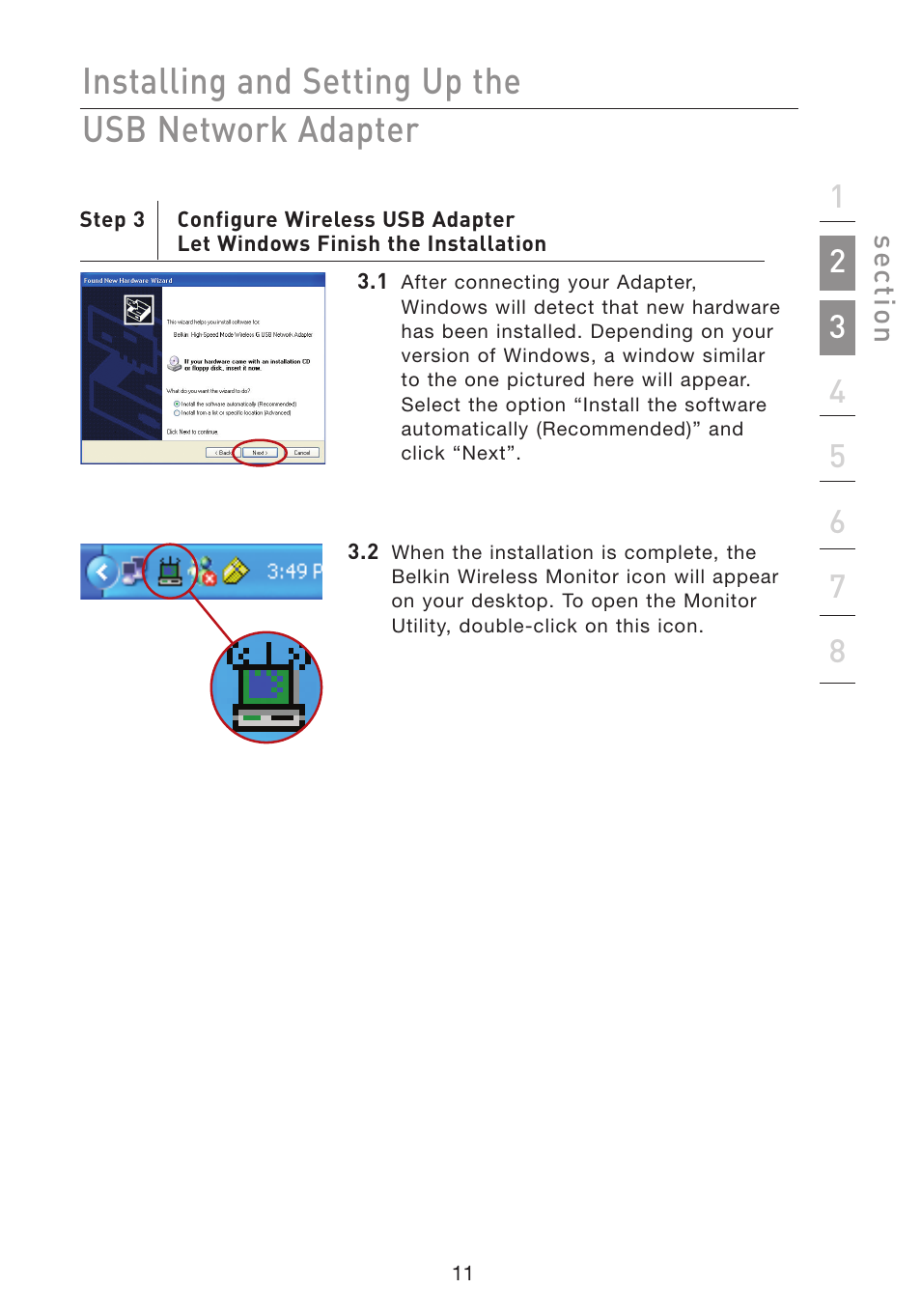 Installing and setting up the usb network adapter | Belkin F5D7051 User Manual | Page 14 / 42