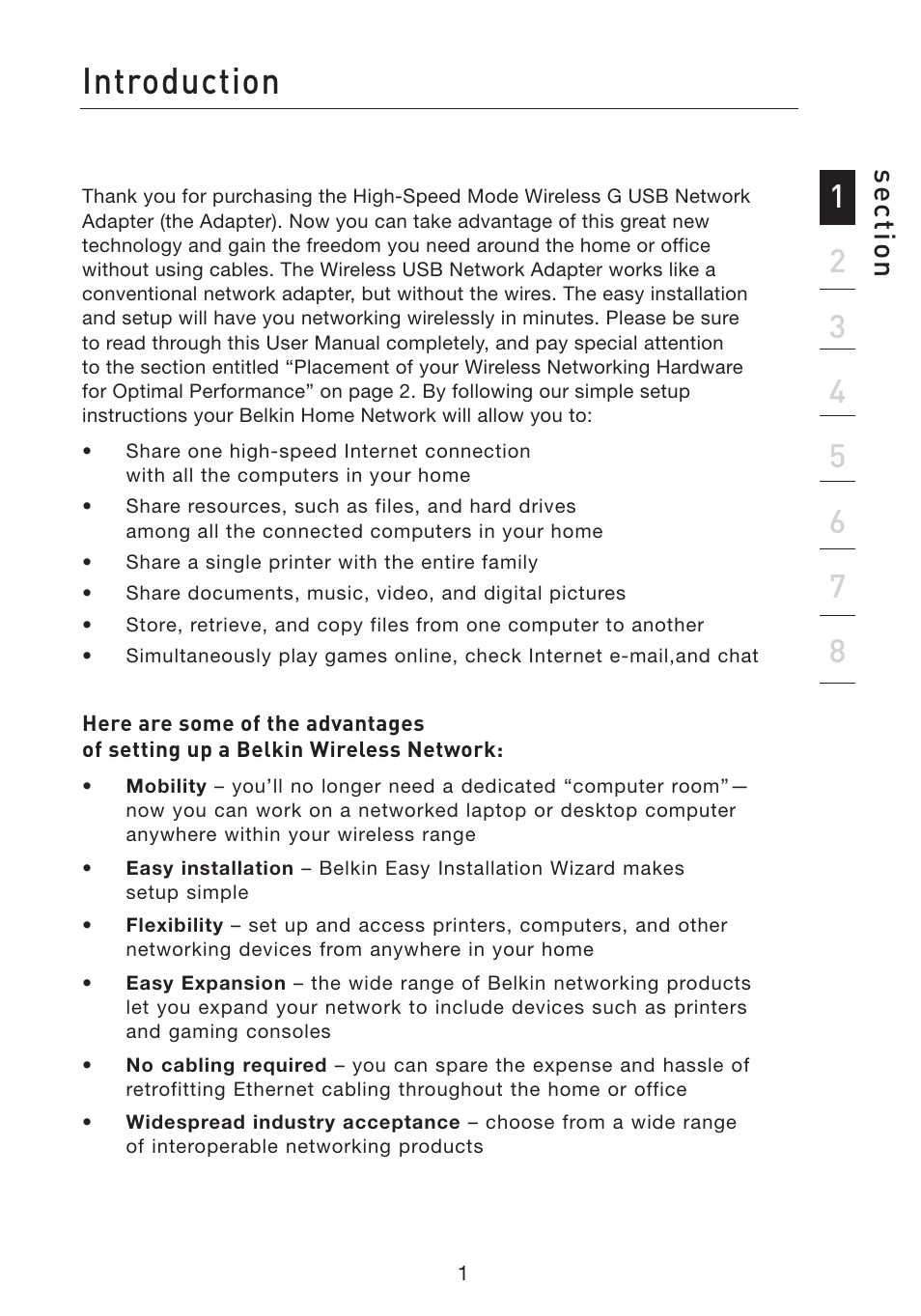 Introduction, Se ct io n | Belkin F5D7051 User Manual | Page 4 / 42