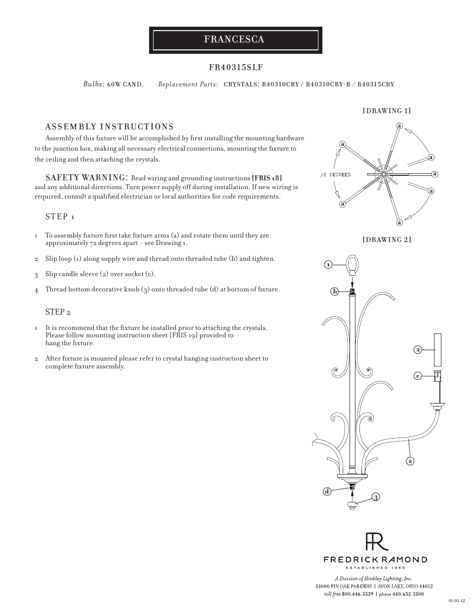Hinkley Lighting FRANCESCA FR40315SLF User Manual | 2 pages