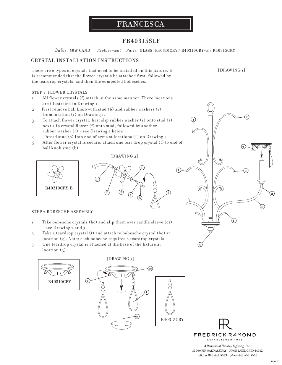 Francesca | Hinkley Lighting FRANCESCA FR40315SLF User Manual | Page 2 / 2
