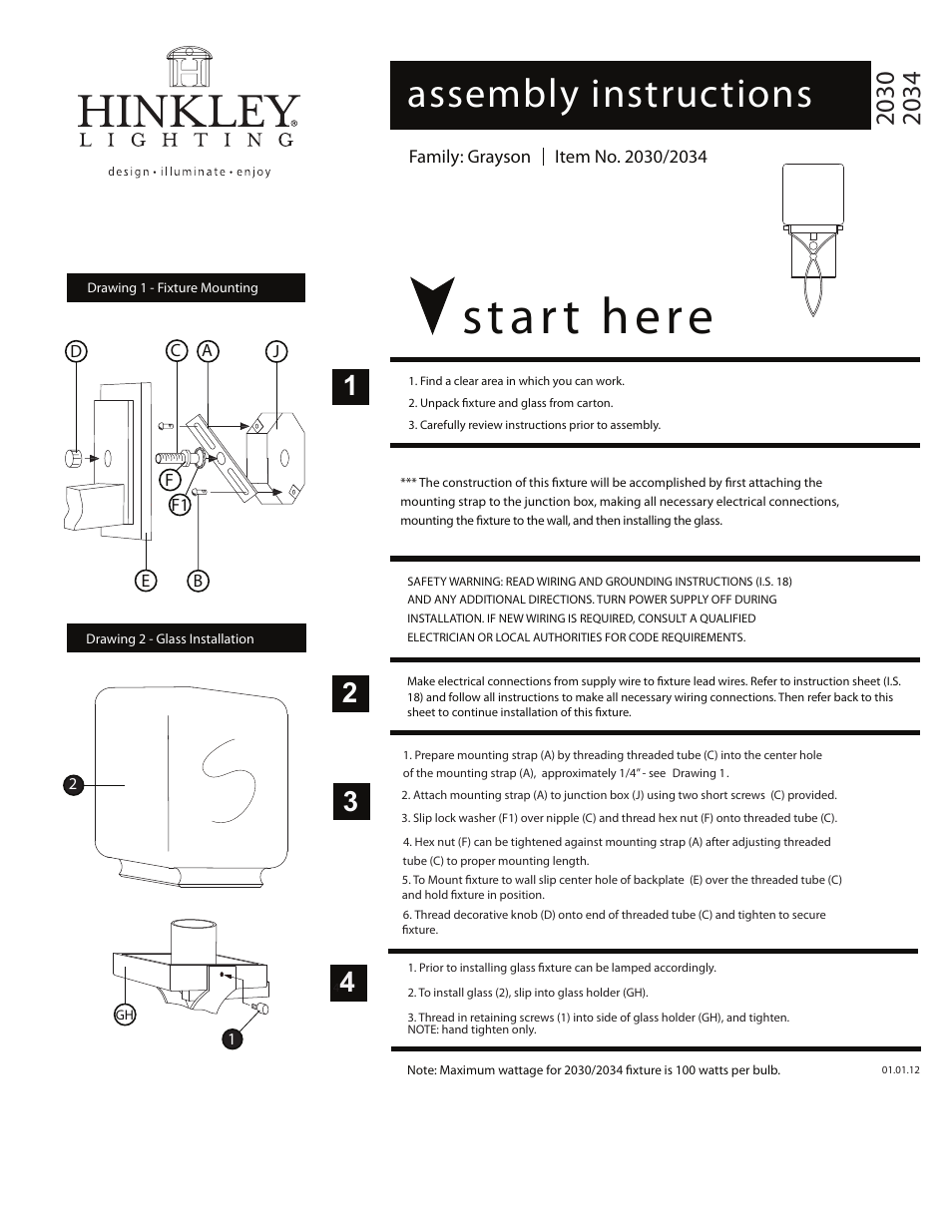 Hinkley Lighting GRAYSON 2034 User Manual | 3 pages