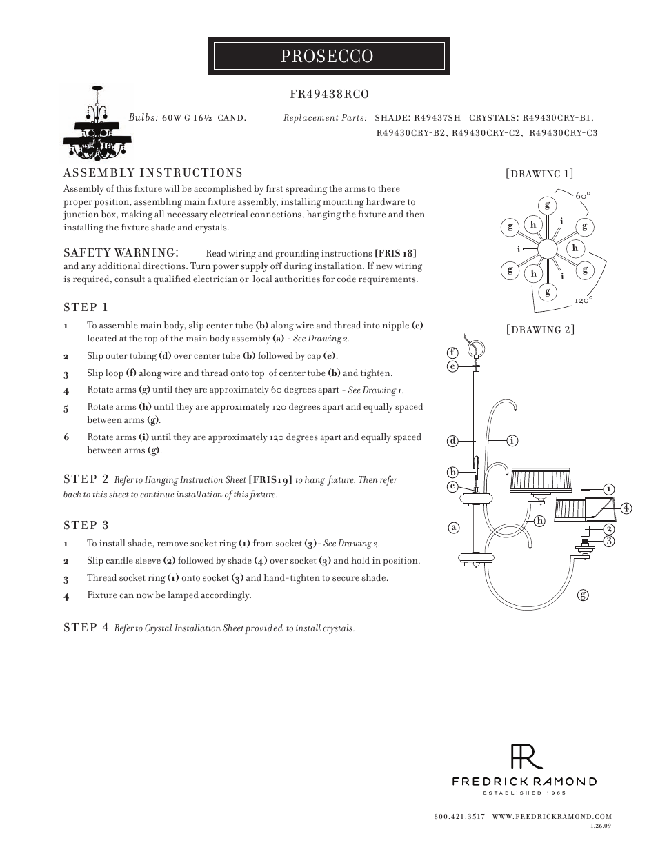 Hinkley Lighting PROSECCO FR49438RCO User Manual | 2 pages