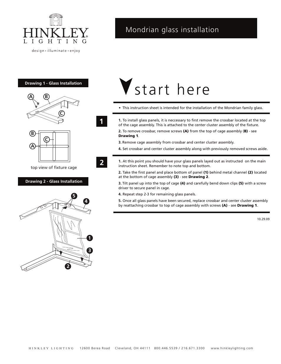 Start here, Mondrian glass installation | Hinkley Lighting MONDRIAN 4575KZ User Manual | Page 3 / 4