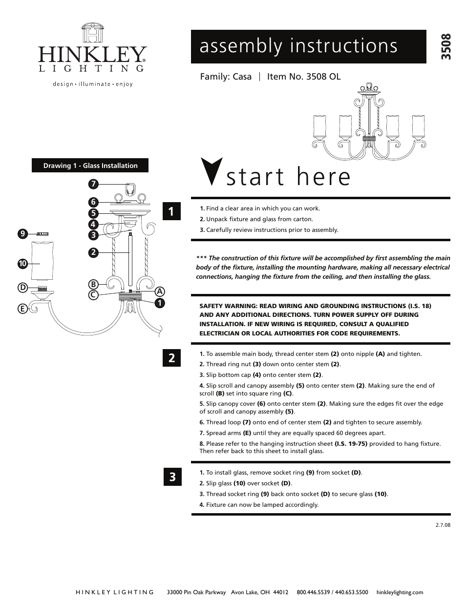 Hinkley Lighting CASA 3508OL User Manual | 3 pages