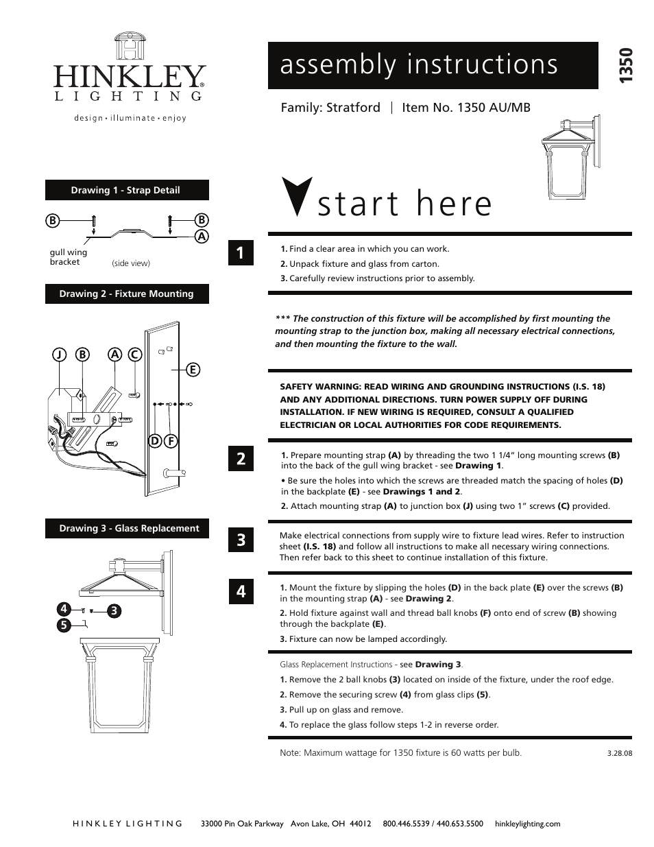 Hinkley Lighting STRATFORD 1350 User Manual | 3 pages