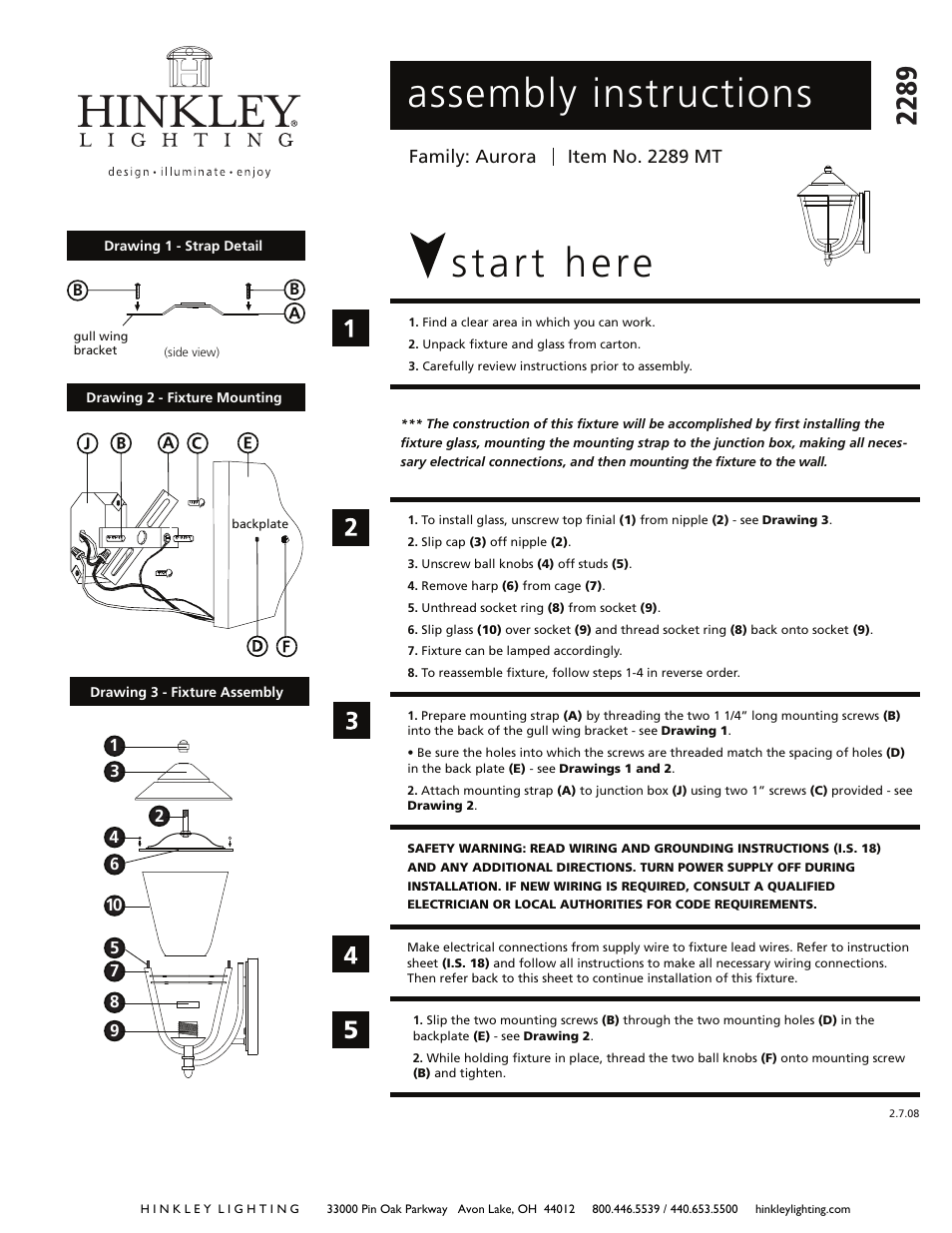 Hinkley Lighting AURORA 2289MT User Manual | 3 pages