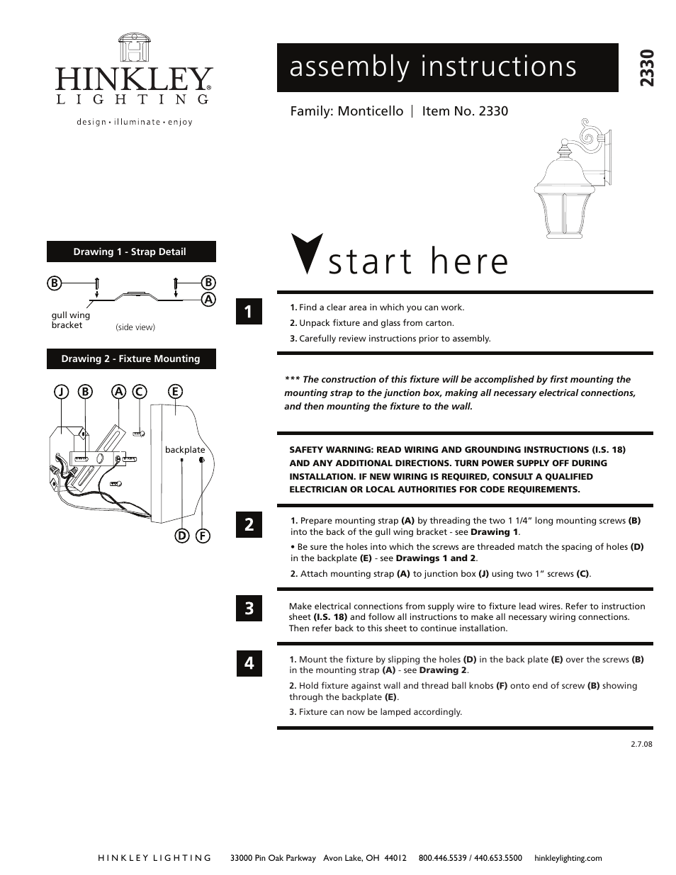 Hinkley Lighting MONTICELLO 2330 User Manual | 3 pages