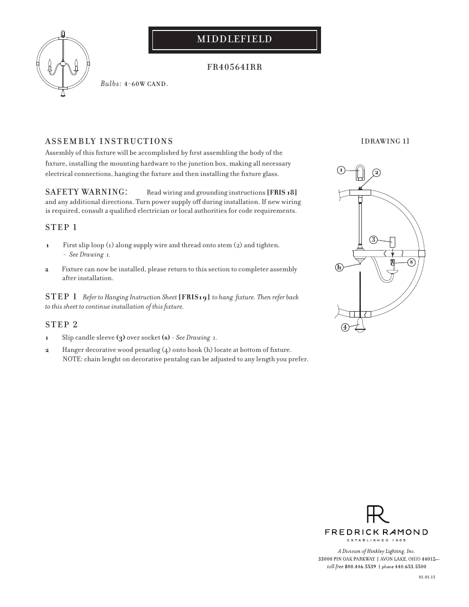 Hinkley Lighting MIDDLEFIELD FR40564IRR User Manual | 3 pages