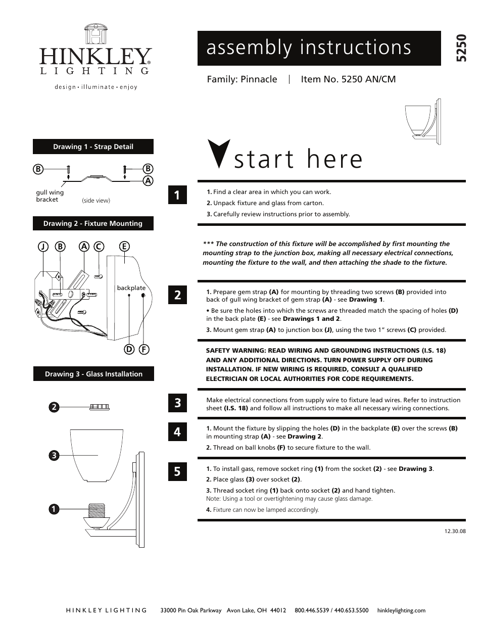 Hinkley Lighting PINNACLE 5250 User Manual | 2 pages