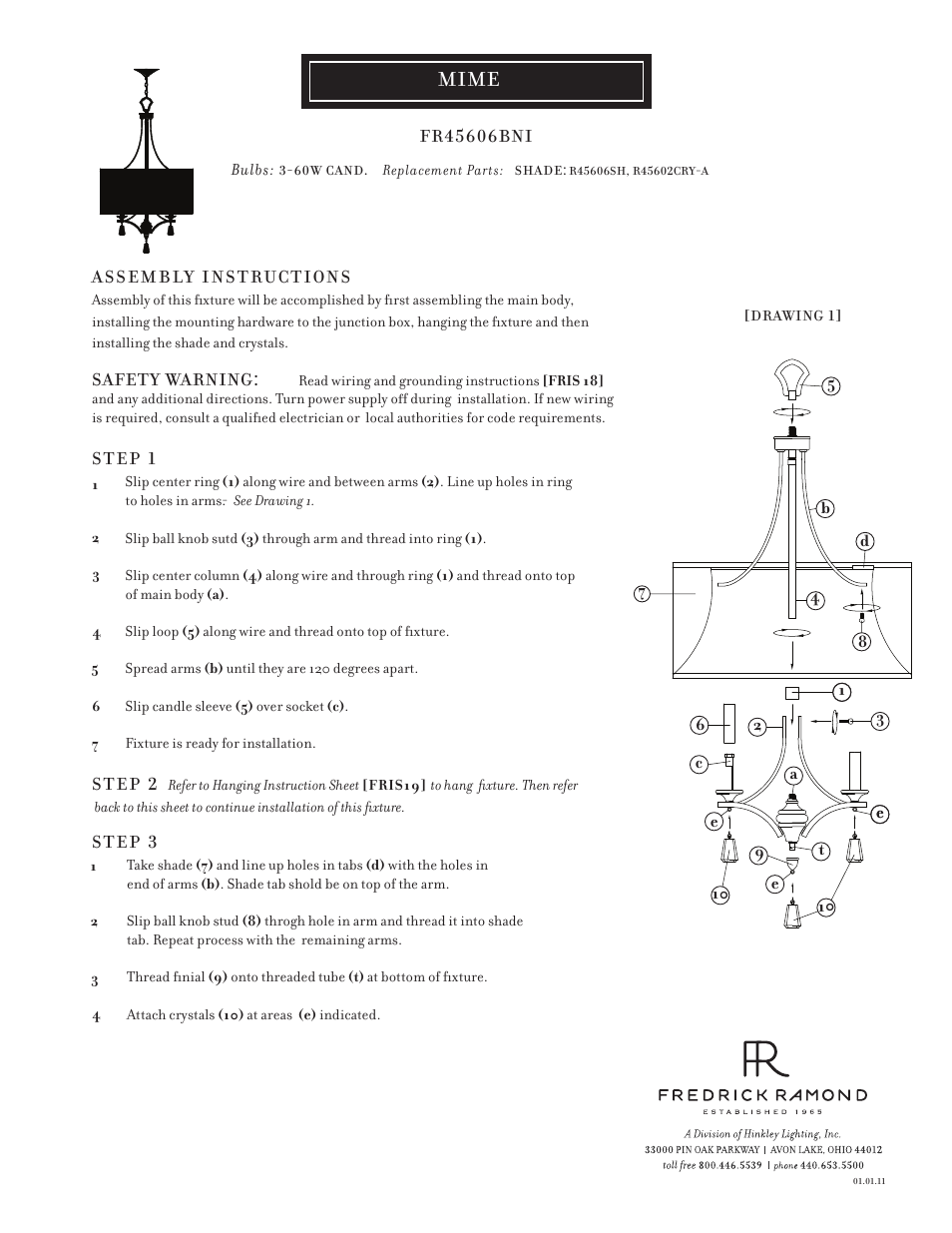 Hinkley Lighting MIME FR45606BNI User Manual | 1 page