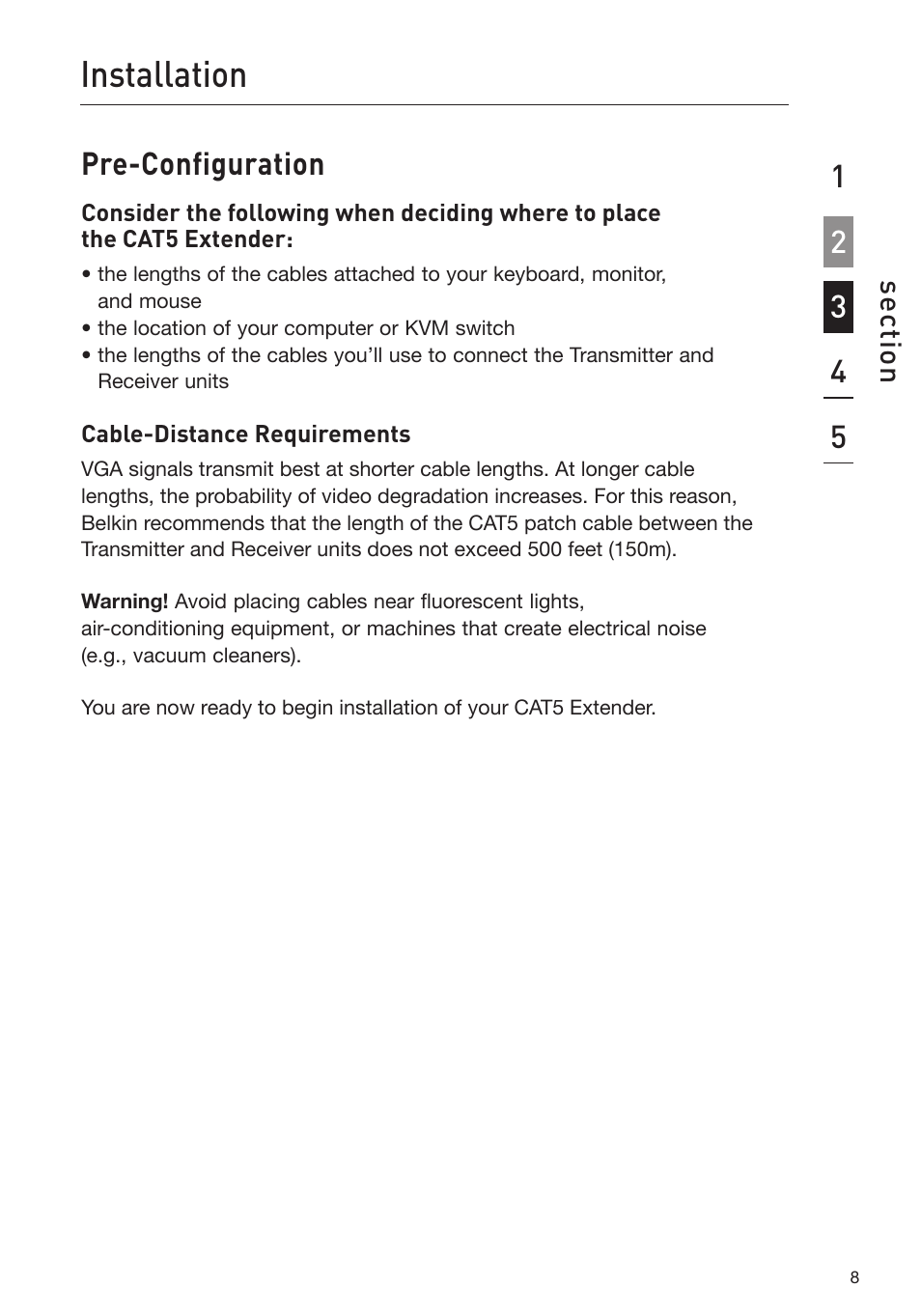 Installation, Pre-configuration | Belkin USB CAT5 KVM Extender P75472-A User Manual | Page 12 / 20