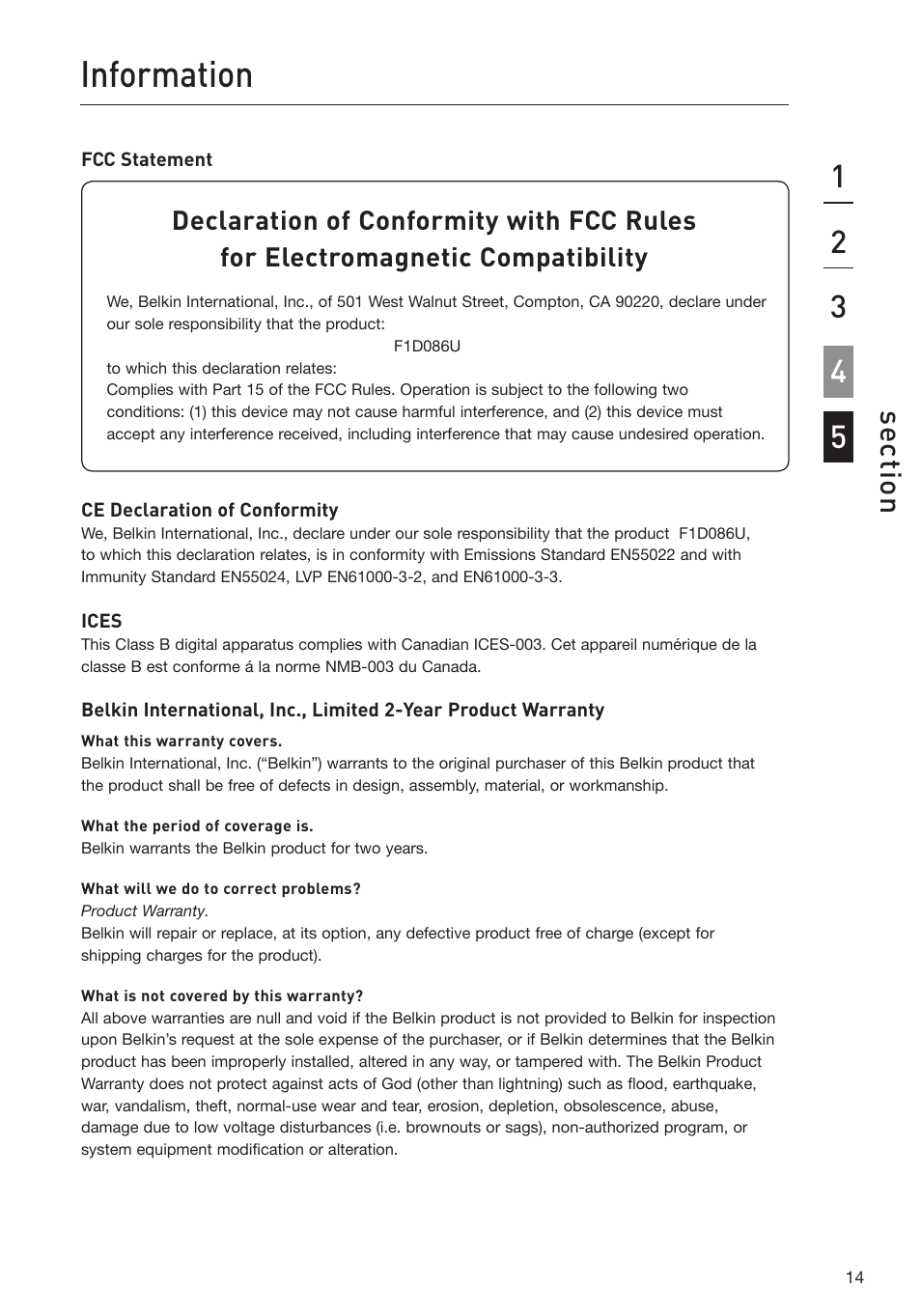 Information | Belkin USB CAT5 KVM Extender P75472-A User Manual | Page 18 / 20