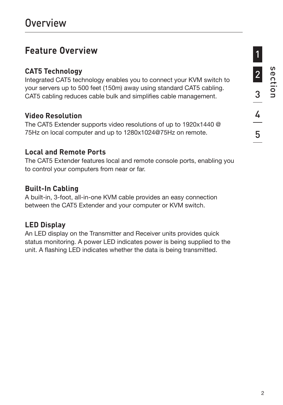 Overview, Feature overview | Belkin USB CAT5 KVM Extender P75472-A User Manual | Page 6 / 20