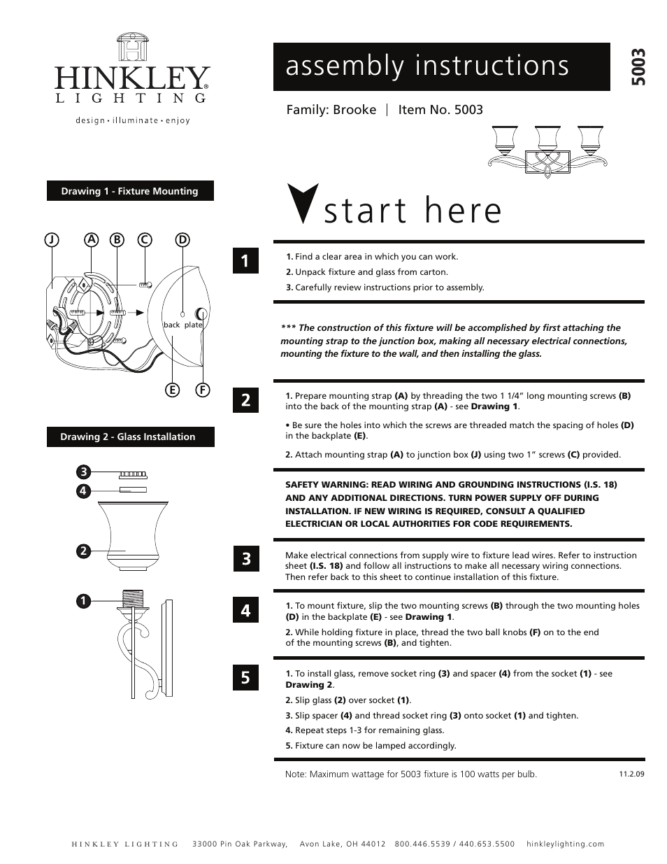 Hinkley Lighting BROOKE 5003 User Manual | 2 pages