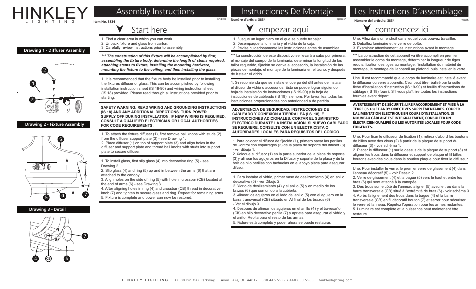 Hinkley Lighting PAXTON 3834OB User Manual | 3 pages