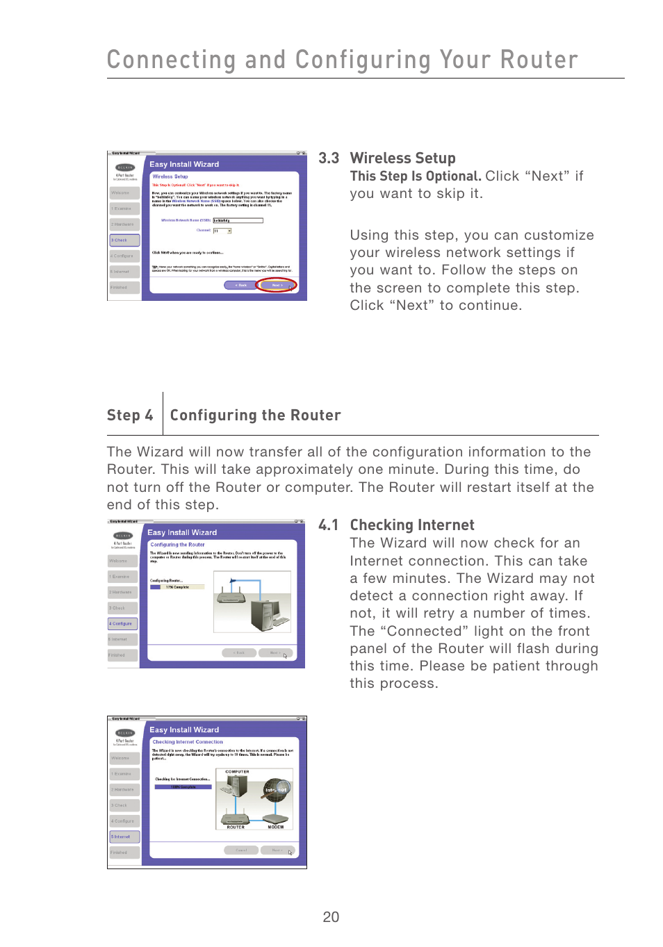 Connecting and configuring your router | Belkin F5D7231-4 User Manual | Page 22 / 133