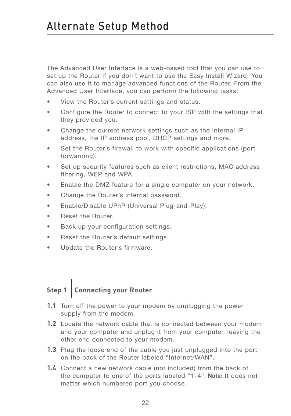 Alternate setup method, Se ct io n | Belkin F5D7231-4 User Manual | Page 24 / 133