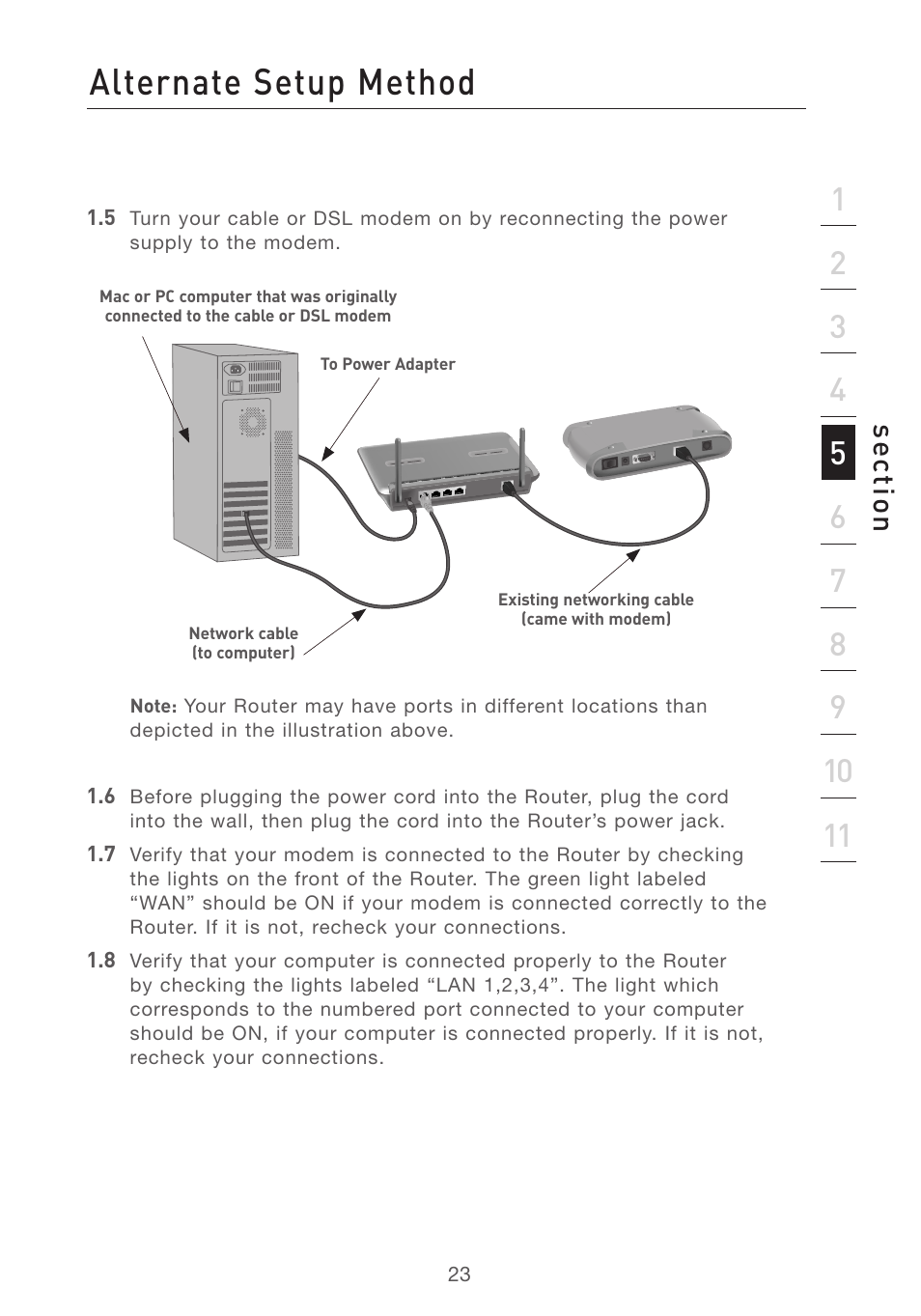 Alternate setup method, Se ct io n | Belkin F5D7231-4 User Manual | Page 25 / 133