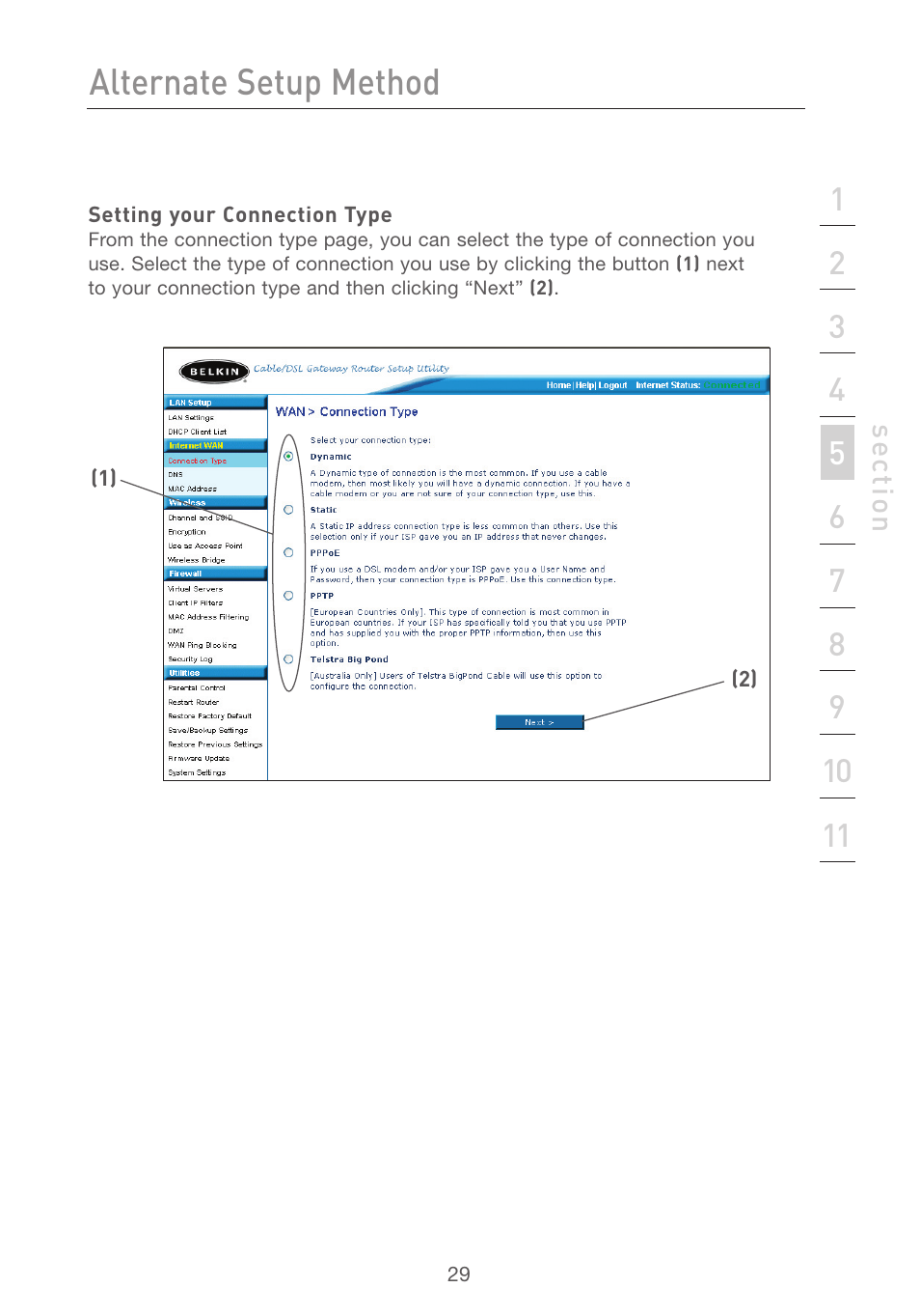 Alternate setup method | Belkin F5D7231-4 User Manual | Page 31 / 133