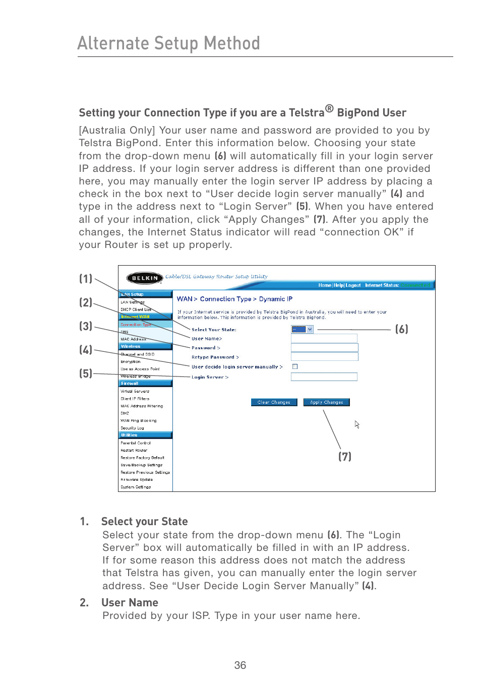 Alternate setup method | Belkin F5D7231-4 User Manual | Page 38 / 133