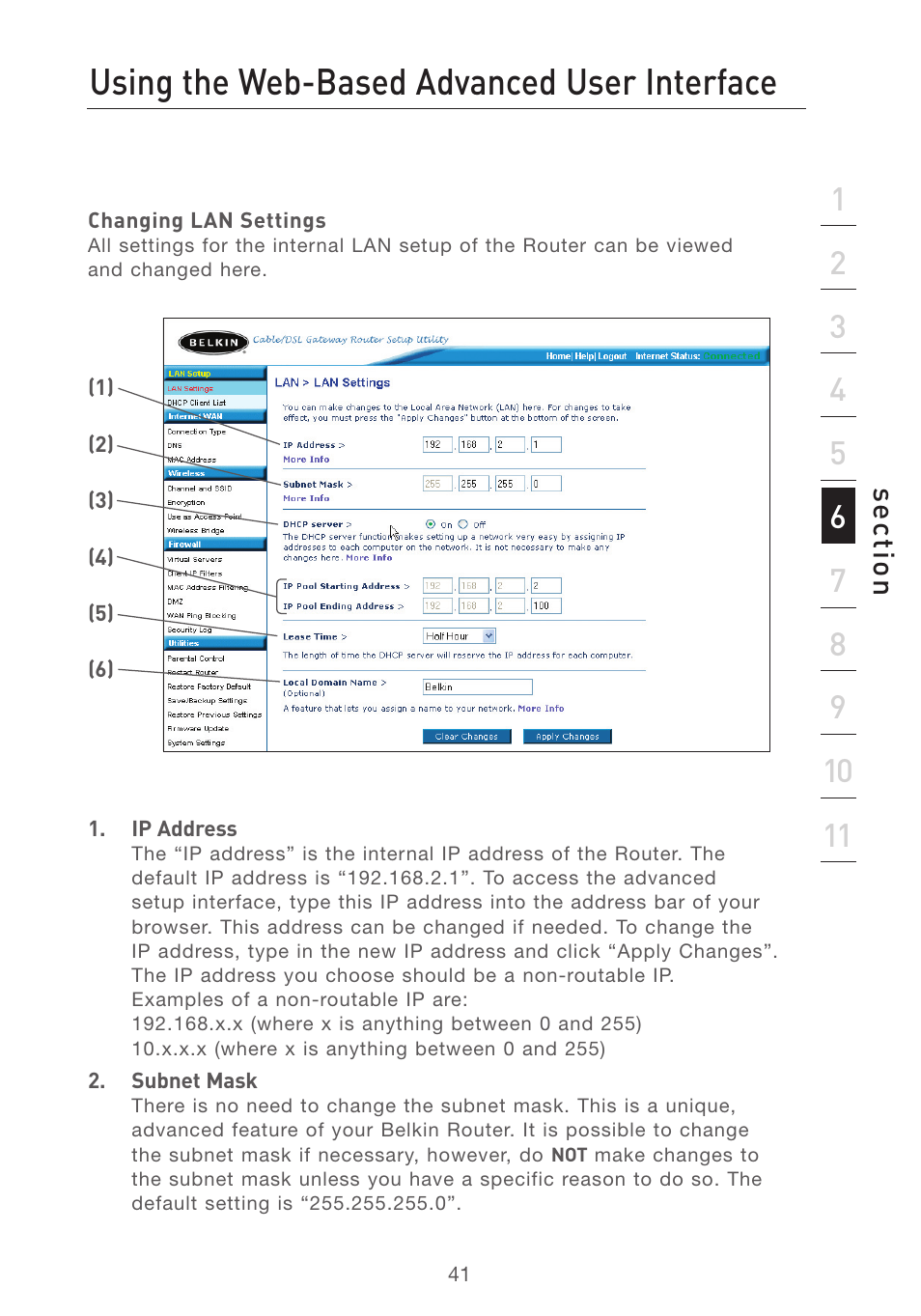 Using the web-based advanced user interface | Belkin F5D7231-4 User Manual | Page 43 / 133
