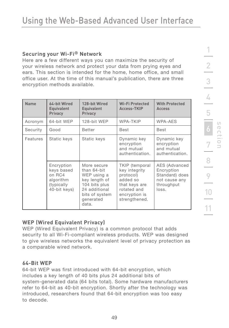 Using the web-based advanced user interface, Se ct io n | Belkin F5D7231-4 User Manual | Page 51 / 133