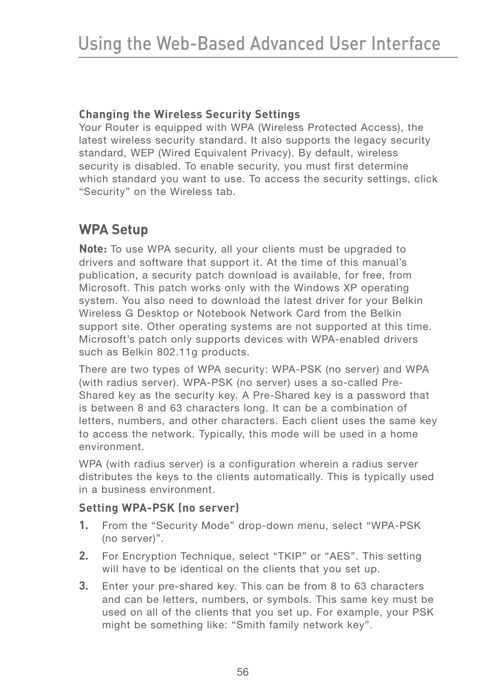 Using the web-based advanced user interface | Belkin F5D7231-4 User Manual | Page 58 / 133