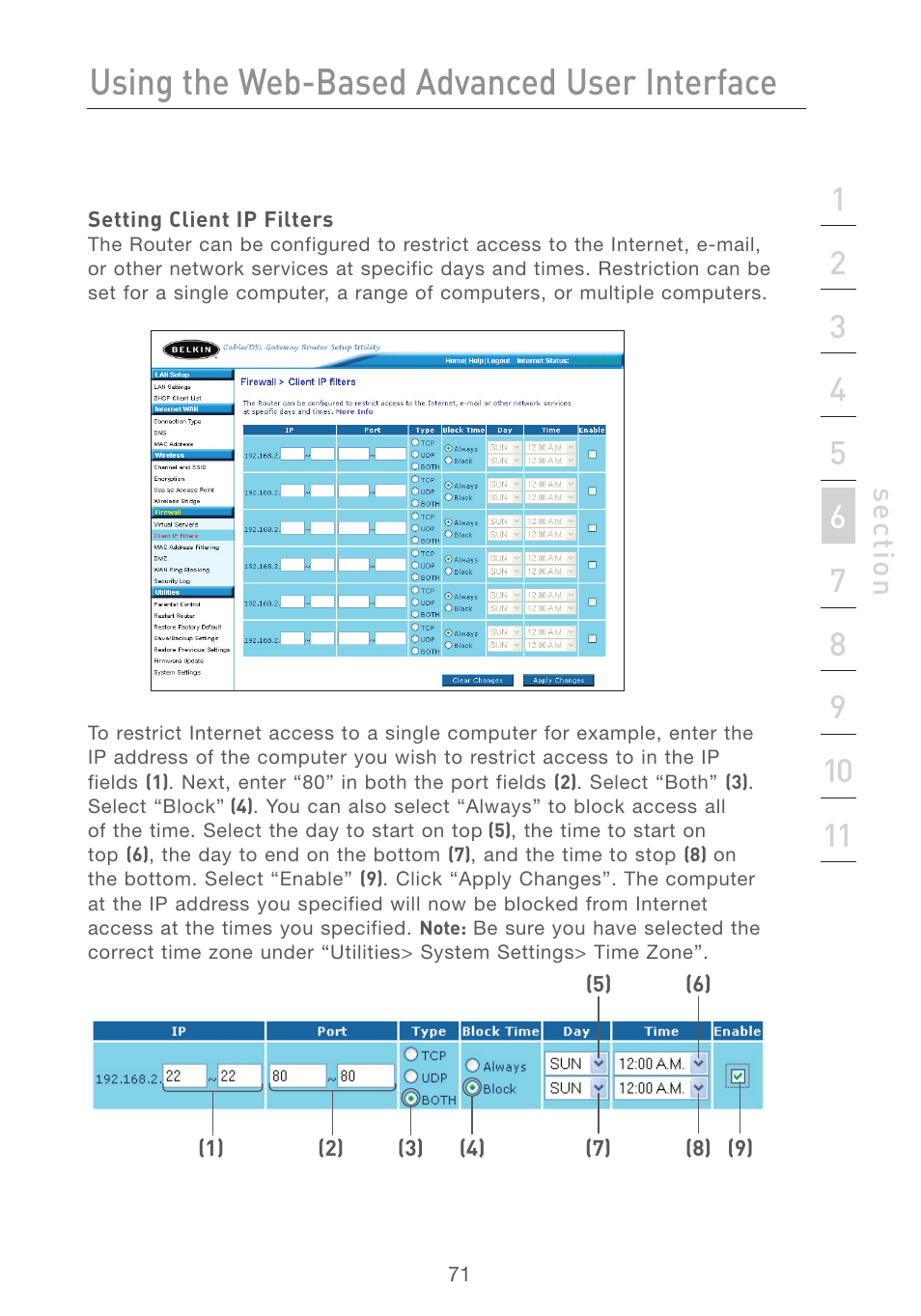 Using the web-based advanced user interface | Belkin F5D7231-4 User Manual | Page 73 / 133