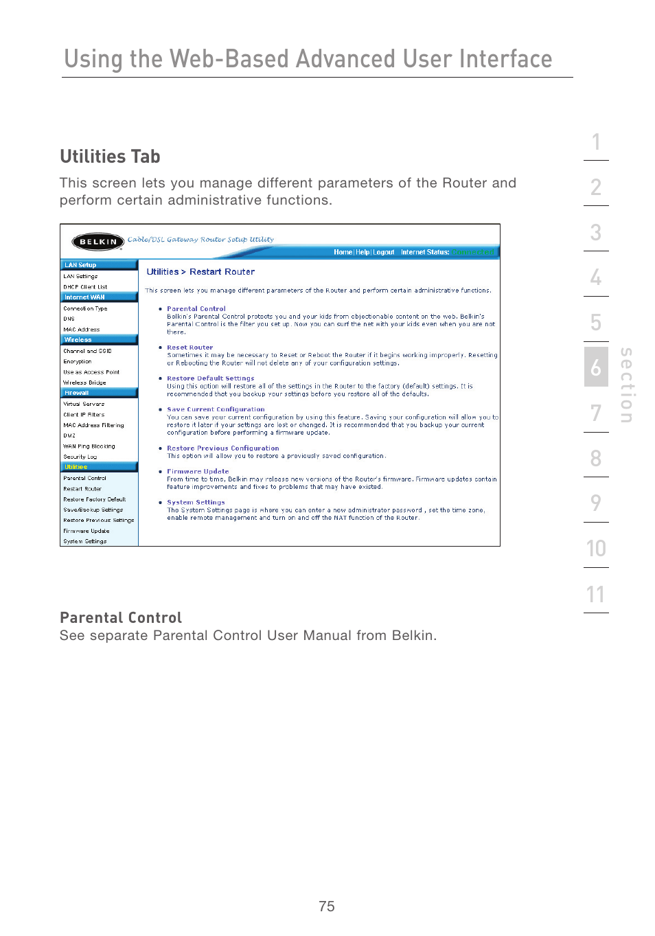 Using the web-based advanced user interface | Belkin F5D7231-4 User Manual | Page 77 / 133