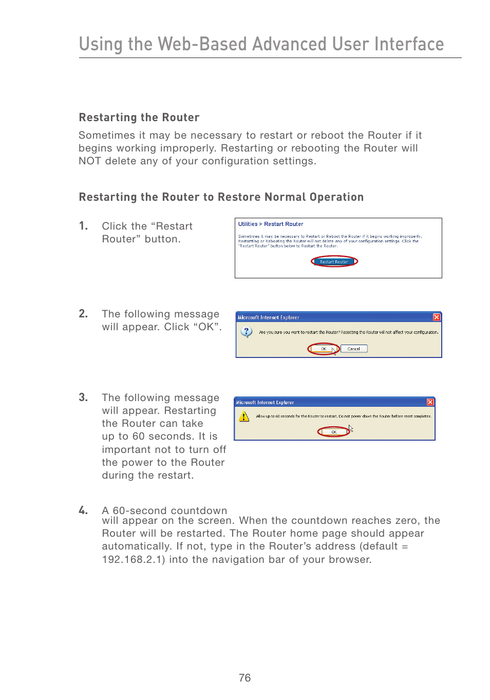 Using the web-based advanced user interface | Belkin F5D7231-4 User Manual | Page 78 / 133