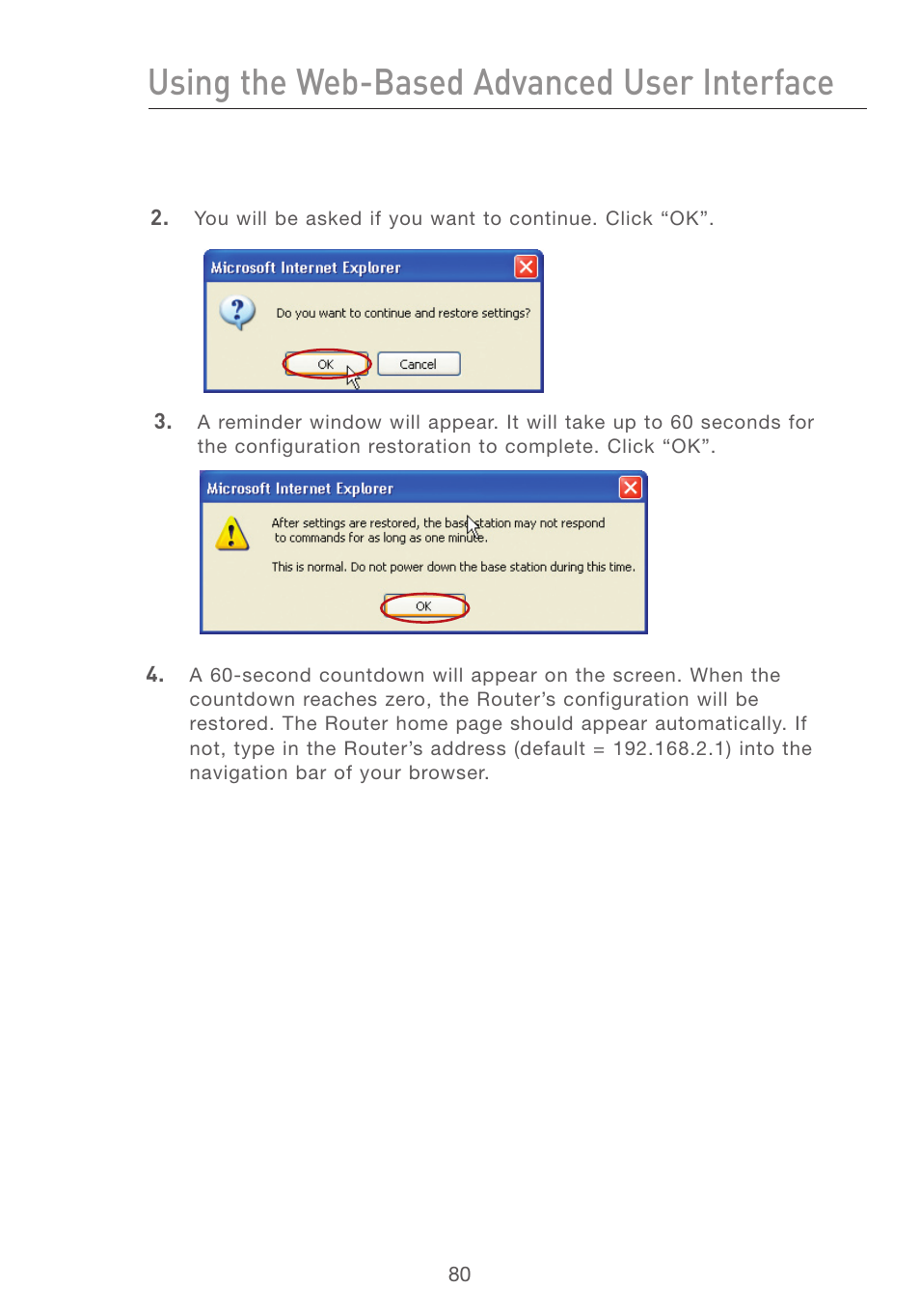 Using the web-based advanced user interface | Belkin F5D7231-4 User Manual | Page 82 / 133