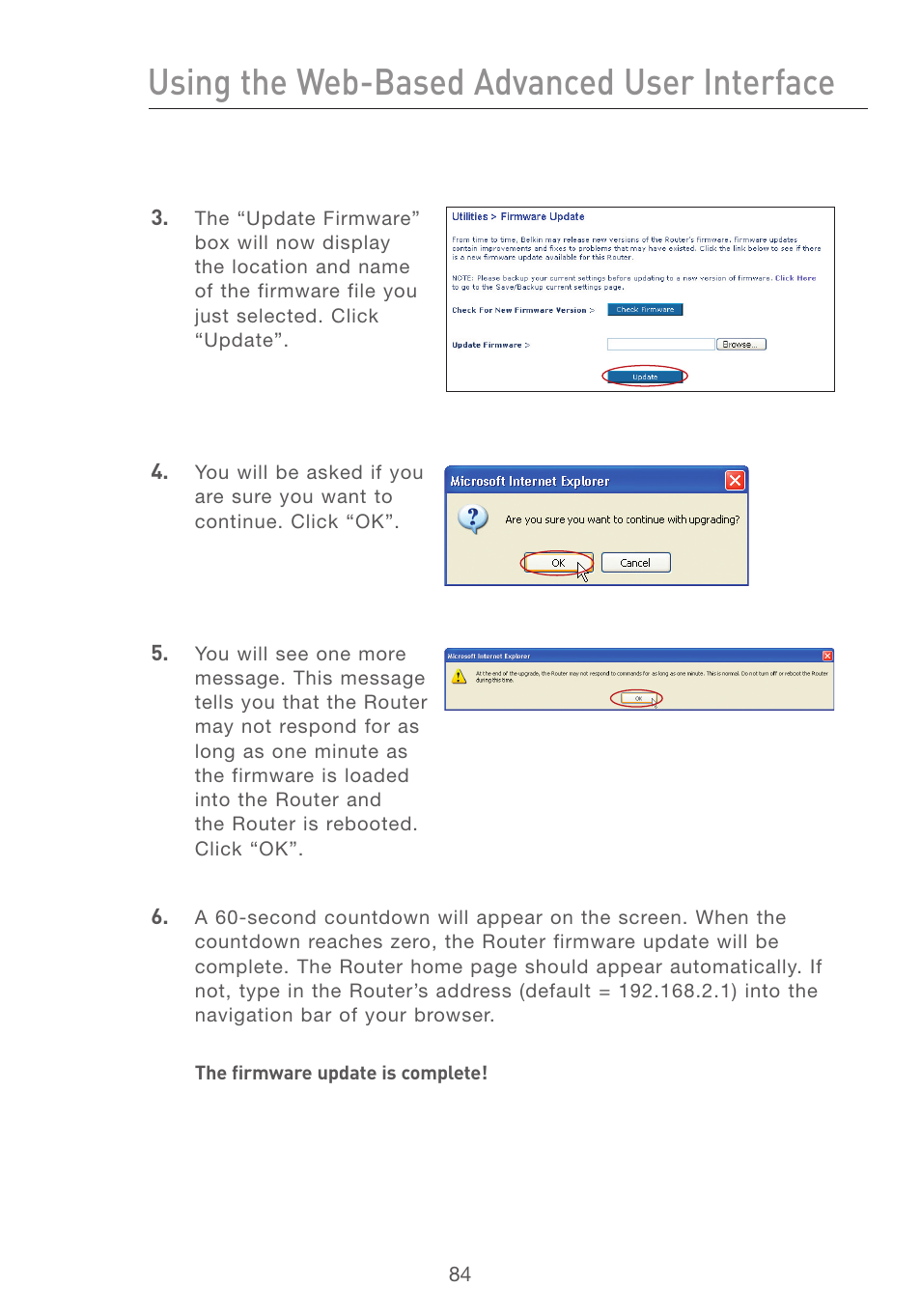 Using the web-based advanced user interface | Belkin F5D7231-4 User Manual | Page 86 / 133