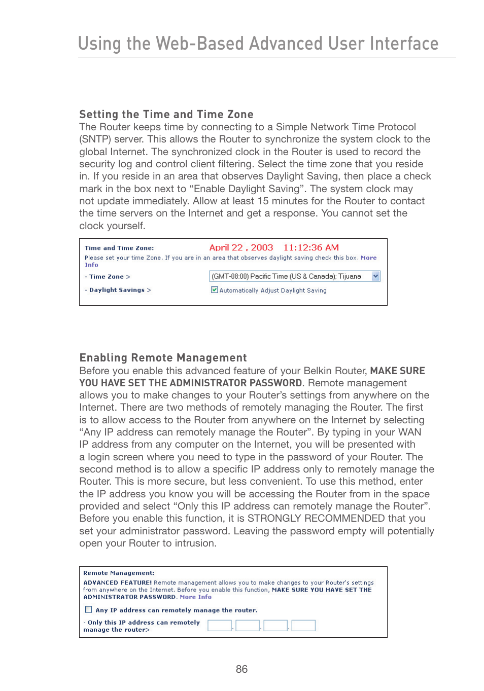Using the web-based advanced user interface | Belkin F5D7231-4 User Manual | Page 88 / 133
