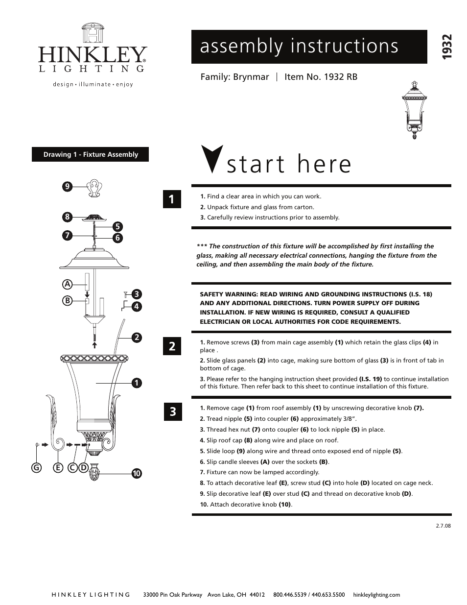 Hinkley Lighting BRYNMAR 1932 User Manual | 2 pages