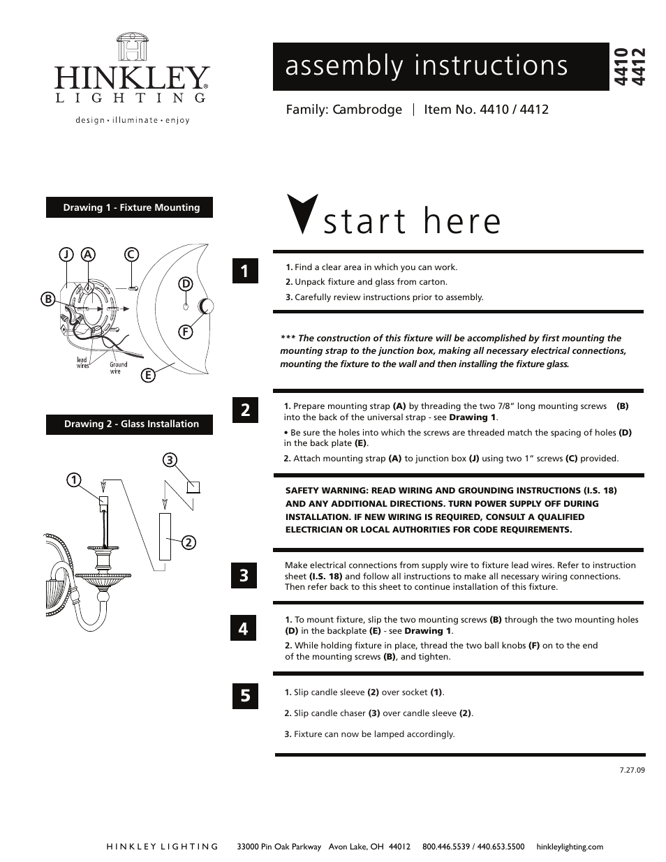 Hinkley Lighting CAMBRIDGE 4412 User Manual | 2 pages