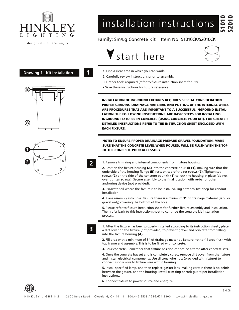 Hinkley Lighting CONCRETE KIT 52010 User Manual | 1 page