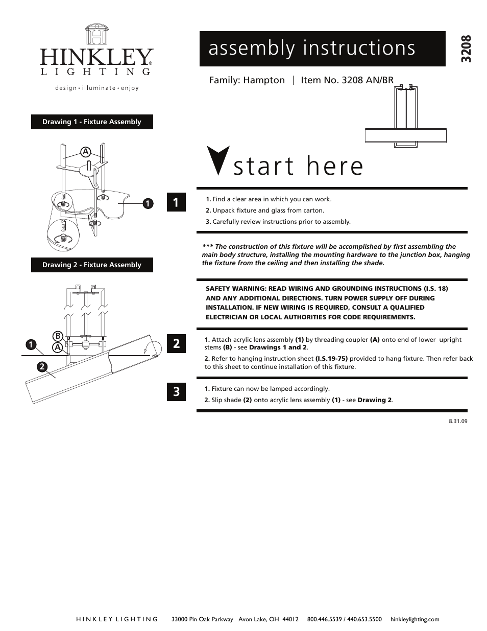 Hinkley Lighting HAMPTON 3208AN User Manual | 1 page