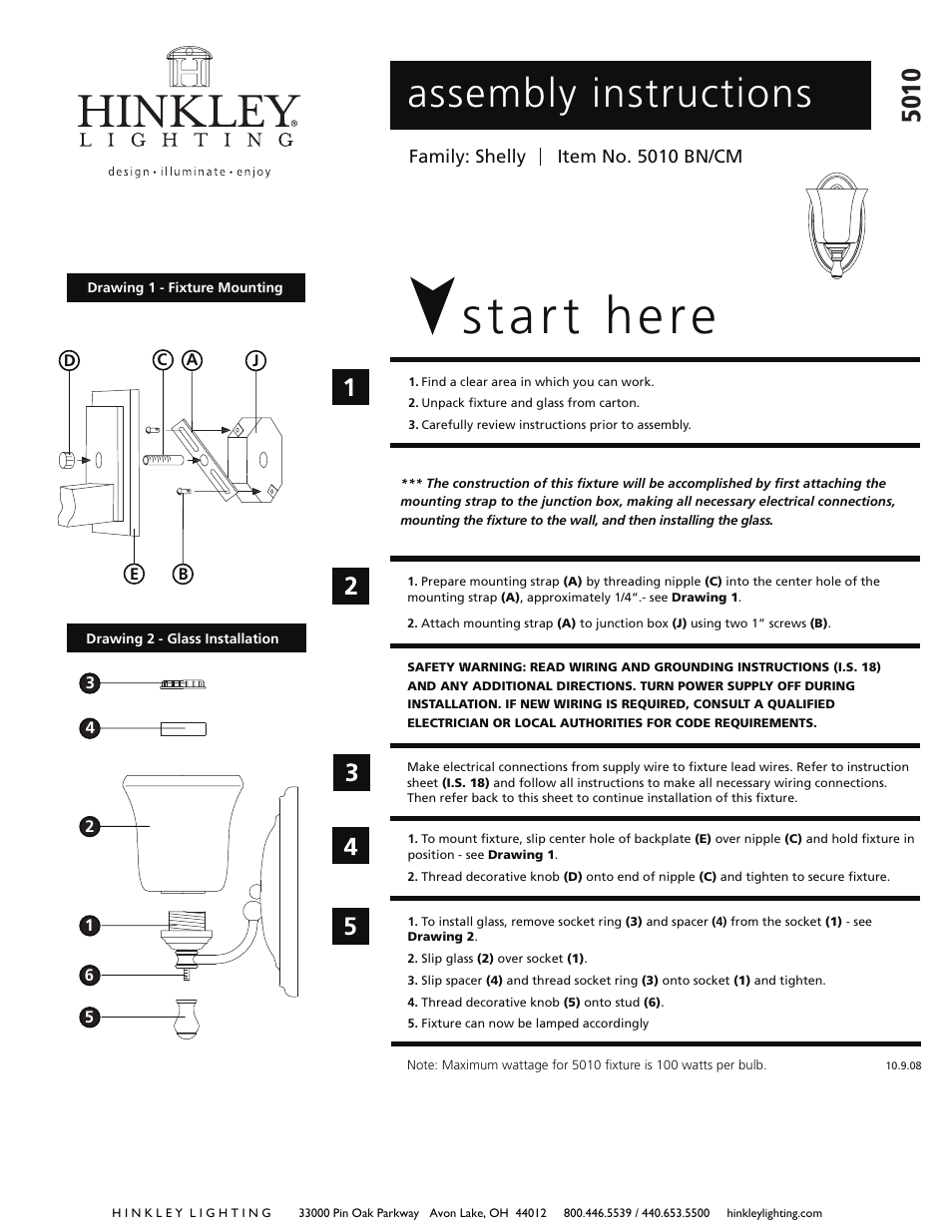 Hinkley Lighting SHELLY 5010 User Manual | 2 pages