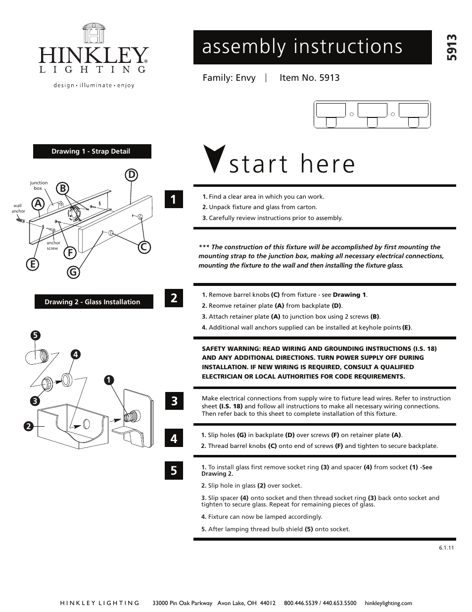Hinkley Lighting ENVY 5913 User Manual | 2 pages