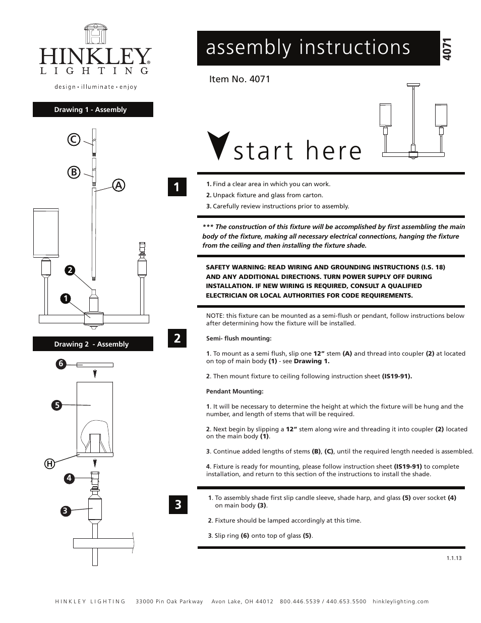 Hinkley Lighting PRINCETON 4071BN User Manual | 3 pages