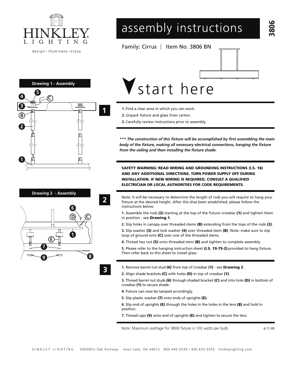 Hinkley Lighting CIRRUS 3806BN User Manual | 3 pages