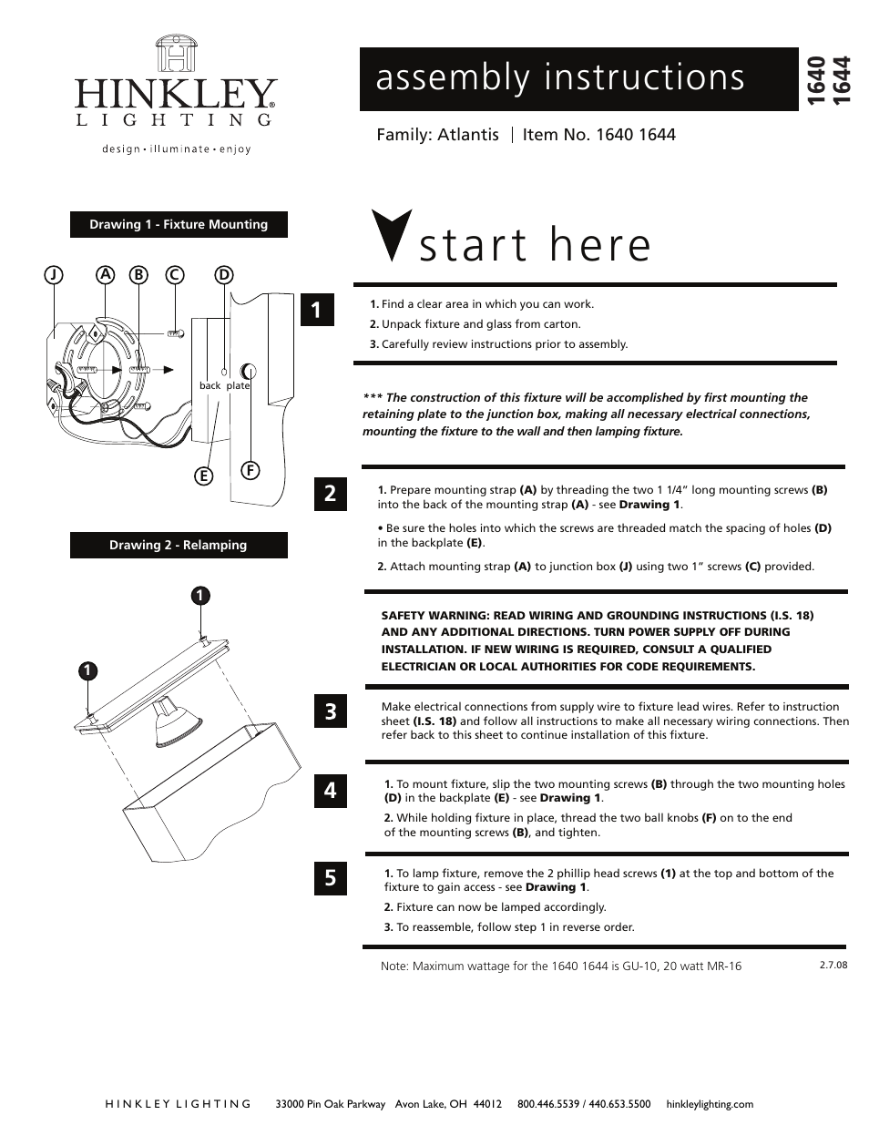 Hinkley Lighting ATLANTIS 1644 User Manual | 3 pages