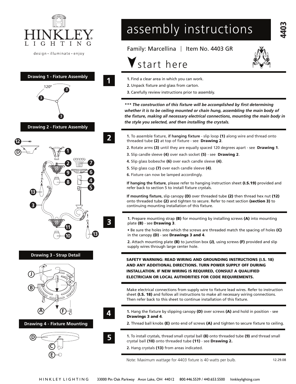 Hinkley Lighting MARCELLINA 4403GR User Manual | 3 pages