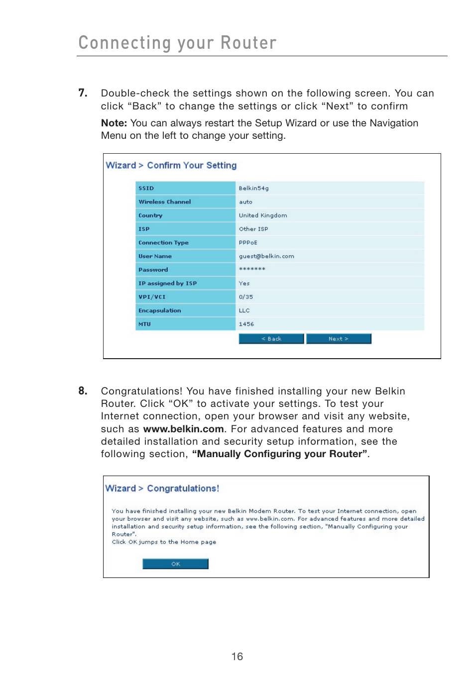 Connecting your router | Belkin F5D7632uk4v3000 User Manual | Page 16 / 108