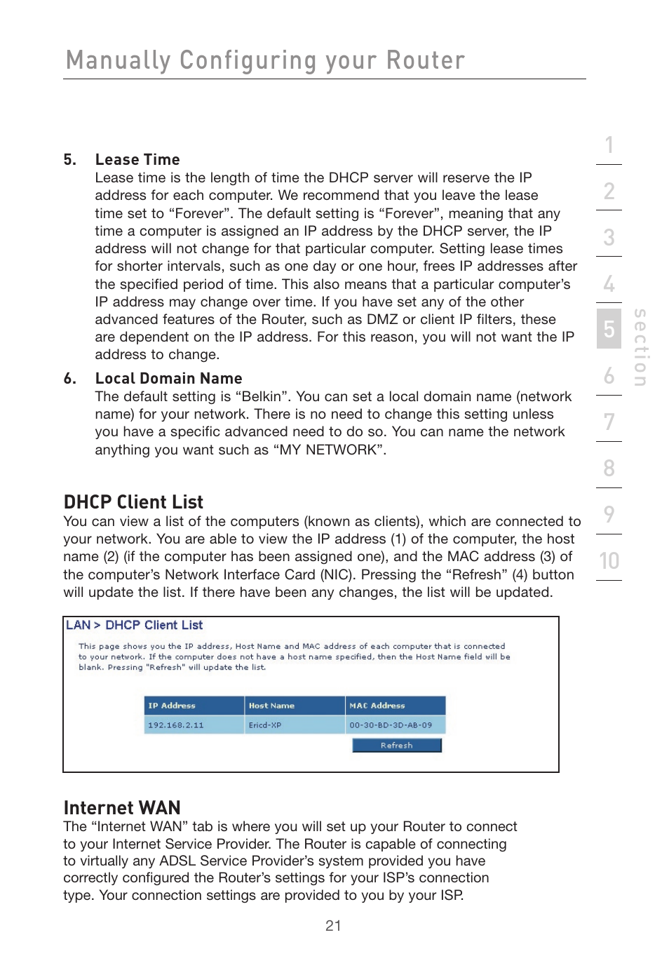 Manually configuring your router | Belkin F5D7632uk4v3000 User Manual | Page 21 / 108