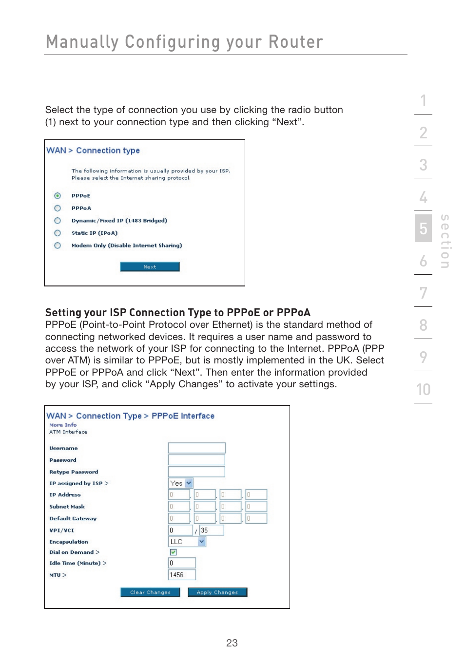 Manually configuring your router | Belkin F5D7632uk4v3000 User Manual | Page 23 / 108