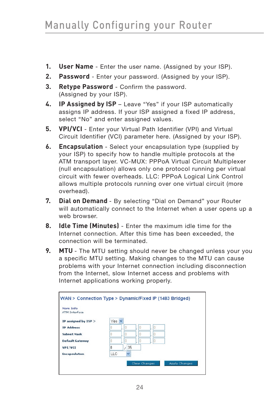 Manually configuring your router | Belkin F5D7632uk4v3000 User Manual | Page 24 / 108