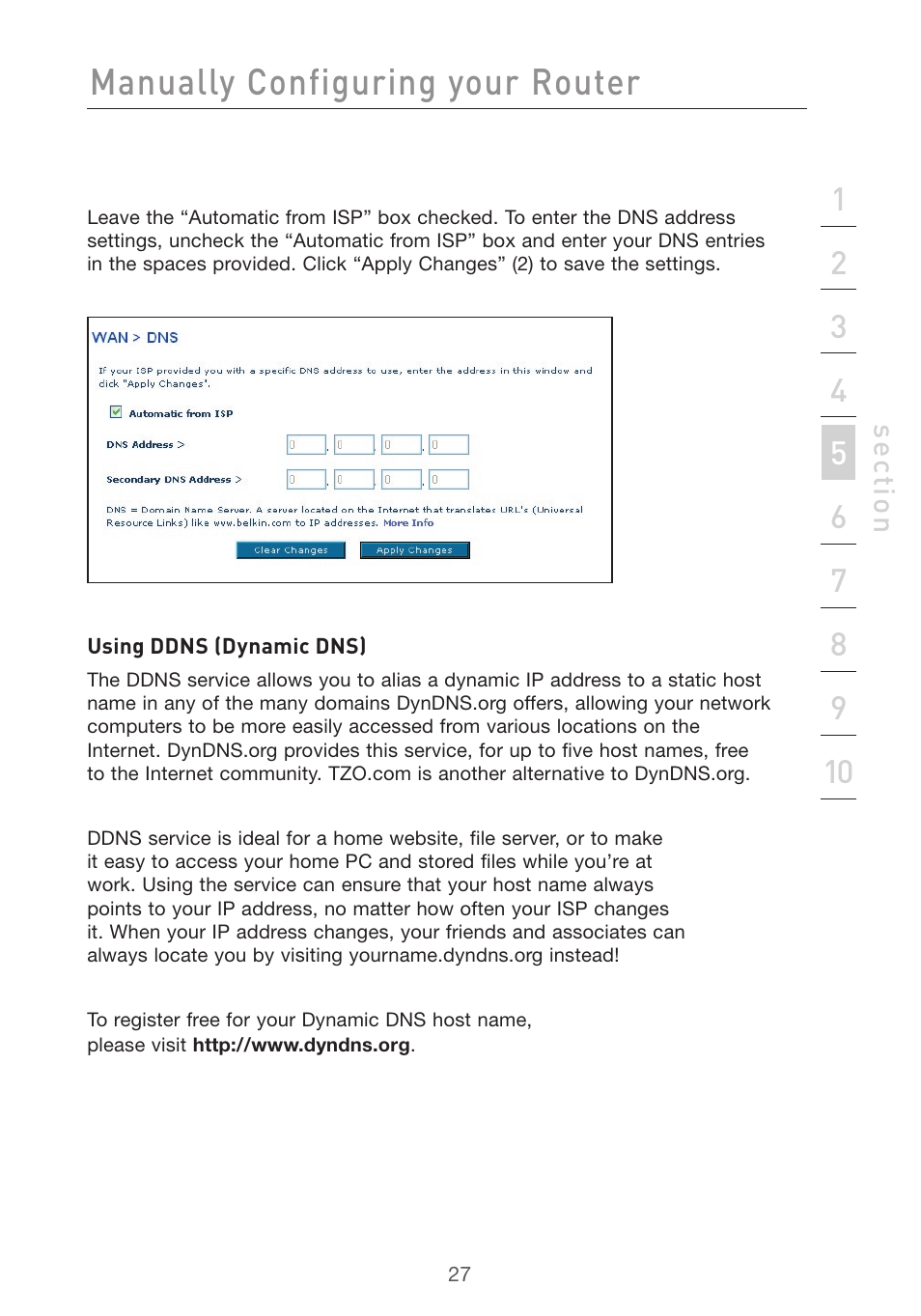 Manually configuring your router | Belkin F5D7632uk4v3000 User Manual | Page 27 / 108