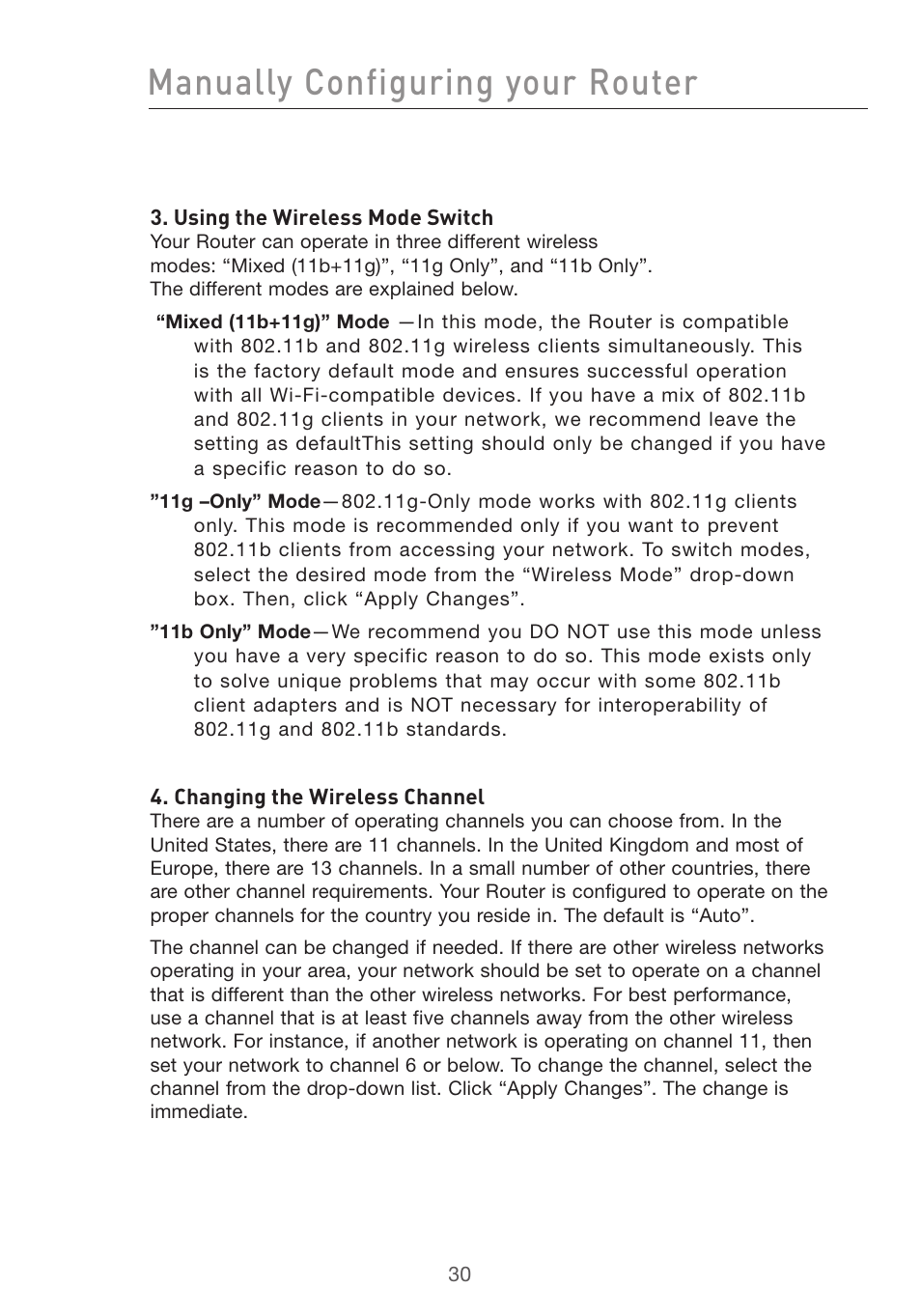 Manually configuring your router | Belkin F5D7632uk4v3000 User Manual | Page 30 / 108